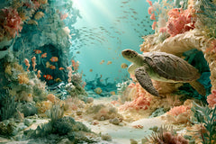 Papier Peint Panoramique Fonds Marins Enfant - Le Royaume des Tortues de Corail