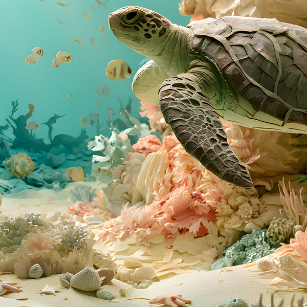 Papier Peint Panoramique Fonds Marins Enfant - Le Royaume des Tortues de Corail