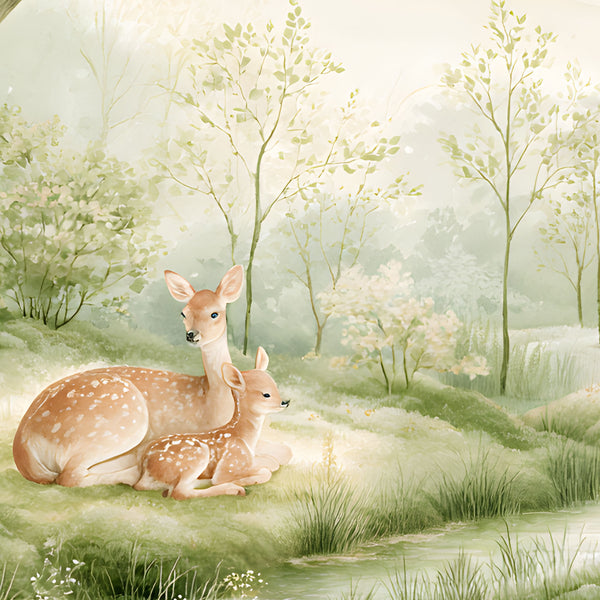 Papier Peint Panoramique Forêt Animaux Bébé - Le Bois des Petits Faons