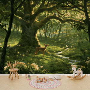 Papier Peint Panoramique Forêt Enchantée Enfant - Le Chêne aux Lucioles