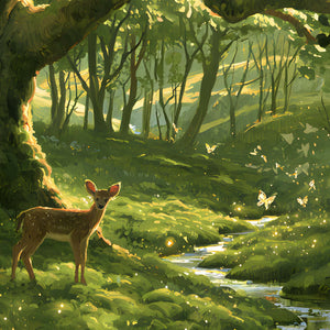 Papier Peint Panoramique Forêt Enchantée Enfant - Le Chêne aux Lucioles