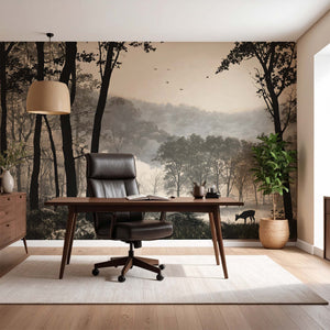 Papier Peint Panoramique Forêt Noir et Blanc - Les Bois d'Encre