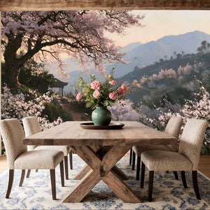 Papier Peint Panoramique Japonais Cerisier en Fleurs - Le Cerisier du Pavillon Clair