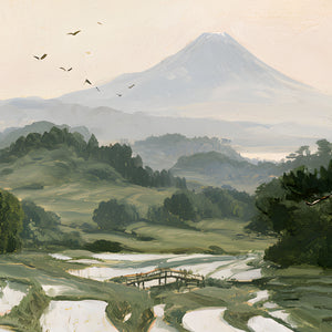 Papier Peint Panoramique Japonais Rizières - Les Rizières du Soleil Pâle