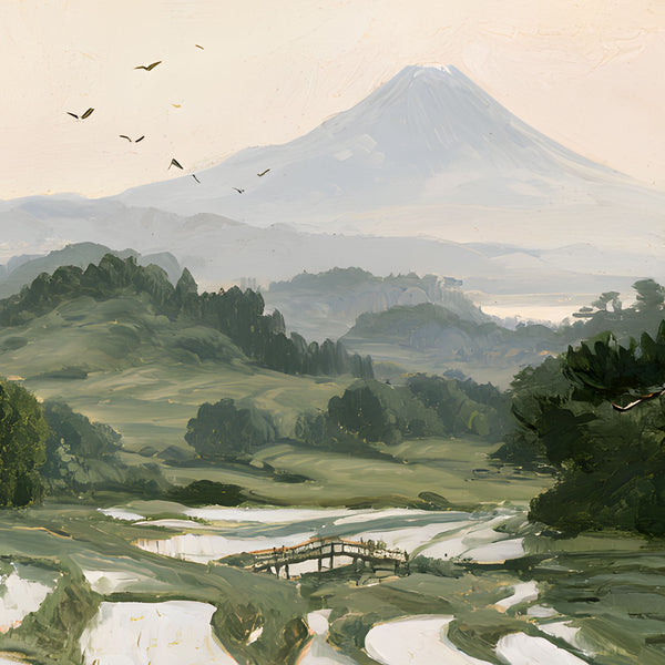 Papier Peint Panoramique Japonais Rizières - Les Rizières du Soleil Pâle