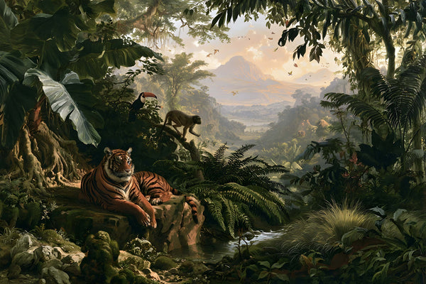 Papier Peint Panoramique Jungle Animaux Enfant - L'Expédition des Tropiques