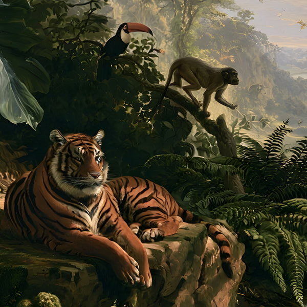 Papier Peint Panoramique Jungle Animaux Enfant - L'Expédition des Tropiques