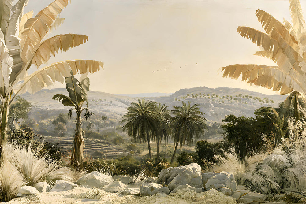 Papier Peint Panoramique Jungle Beige Lin - Vallée de Lin Tropical