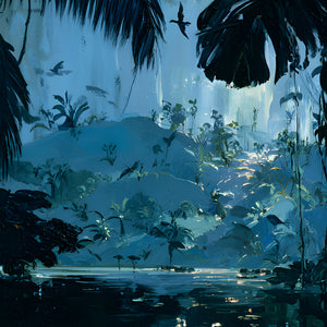 Papier Peint Panoramique Jungle Bleu Nuit - Jungle de Minuit