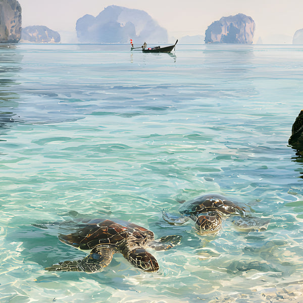 Papier Peint Panoramique Mer Tropicale - Le Lagon des Tortues de Siam