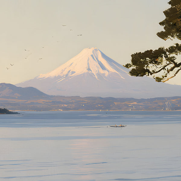 Papier Peint Panoramique Paysage Japonais Mont Fuji - Le Fuji au-dessus du Lac d'Azur